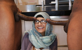Big Titted Arab Young Women Takes on Two Black Monster Cocks 